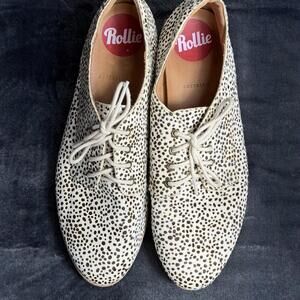 Rollie Women's Lightweight Derby Flat Oxfords Snow Leopard Print Women’s Size 11